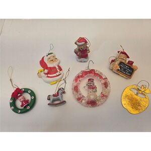 Eclectic Christmas Ornament Lot of 7 – Resin, Metal & Wood Mixed Styles